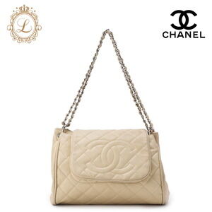 Chanel Matelasse Coco Mark Chain Shoulder Bag Ivory White Caviar Skin